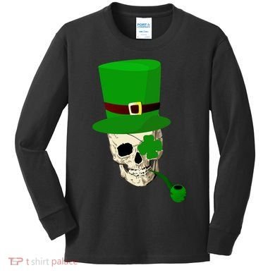 Irish Skull Smoking A Pipe Kids Long Sleeve Shirt