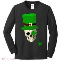 Irish Skull Smoking A Pipe Kids Long Sleeve Shirt thumb 0