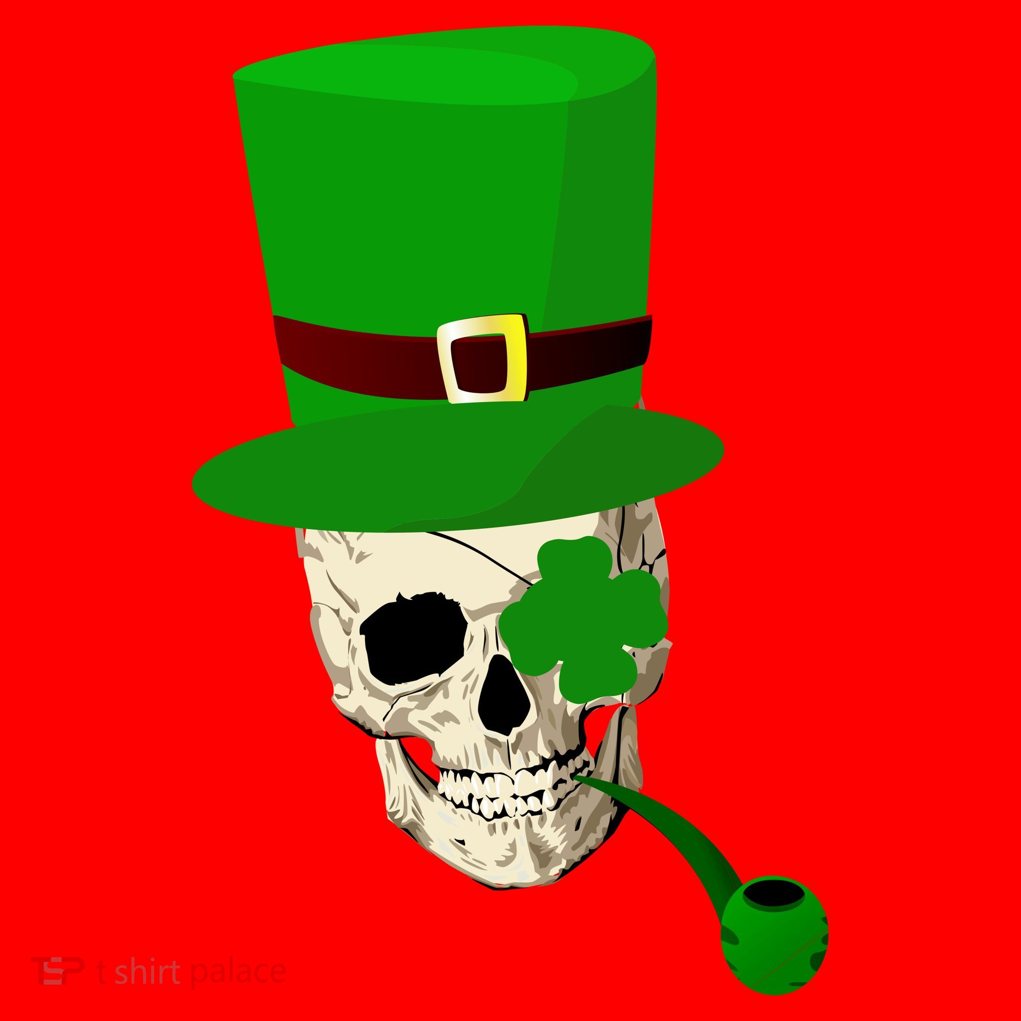 Irish Skull Smoking A Pipe Santa Hat