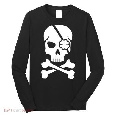 Irish Skull With A Pirate Clover Patch Long Sleeve Shirt