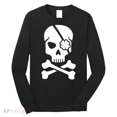 Irish Skull With A Pirate Clover Patch Long Sleeve Shirt