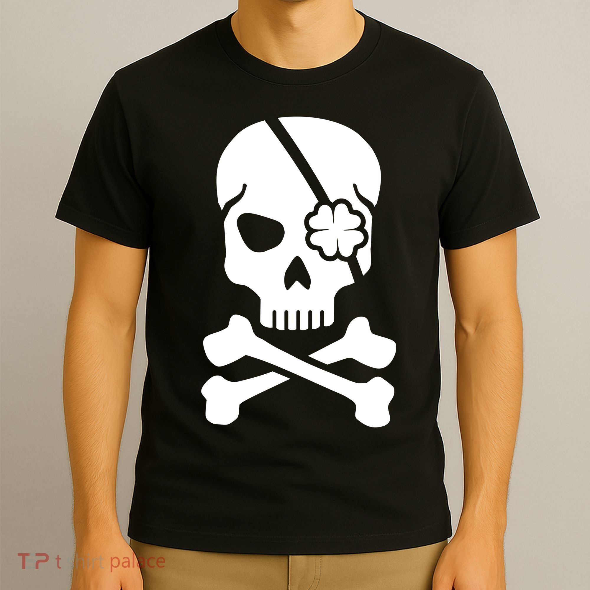 Irish Skull With A Pirate Clover Patch T-Shirt