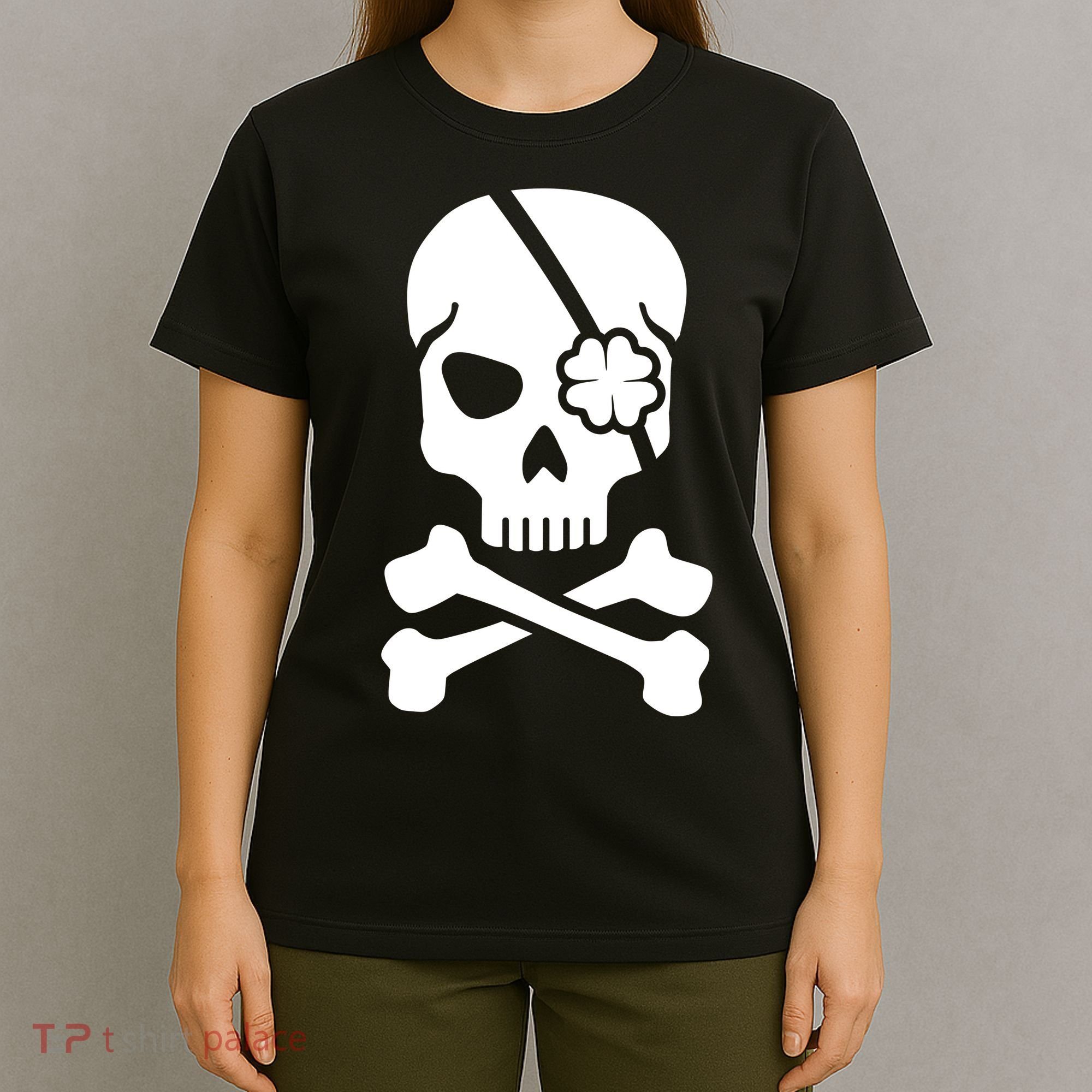 Irish Skull With A Pirate Clover Patch T-Shirt