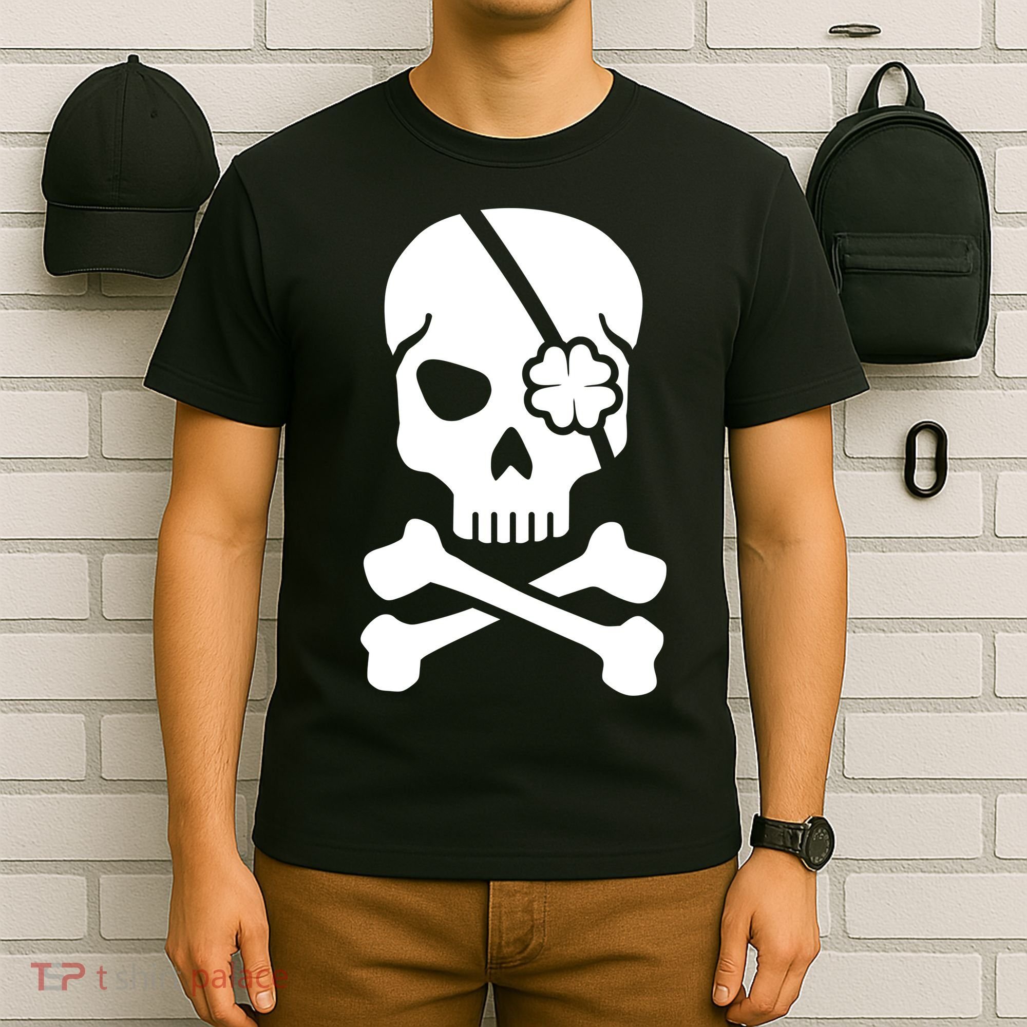Irish Skull With A Pirate Clover Patch T-Shirt