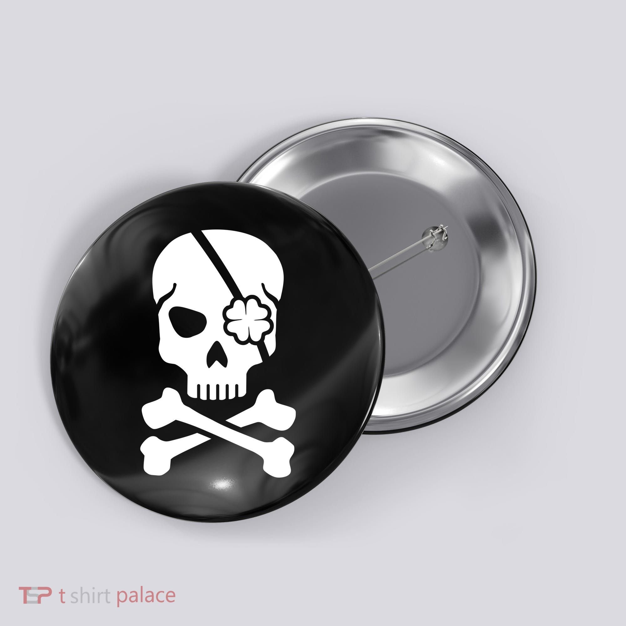 Irish Skull With A Pirate Clover Patch Button
