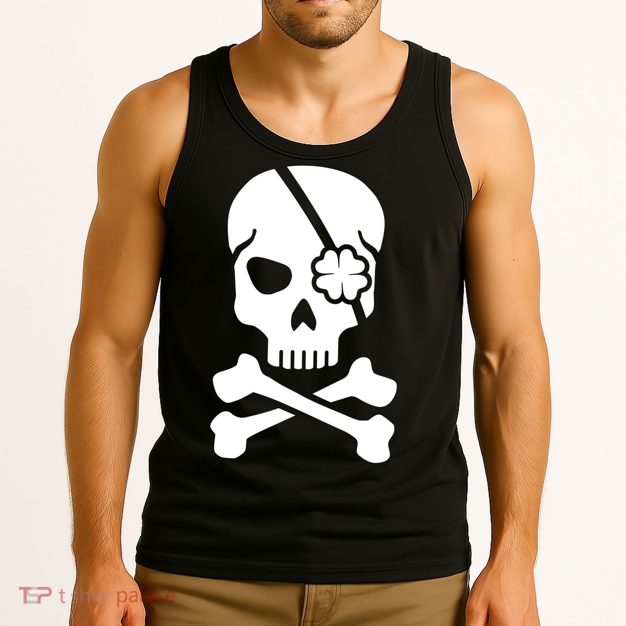 Irish Skull With A Pirate Clover Patch Tank Top