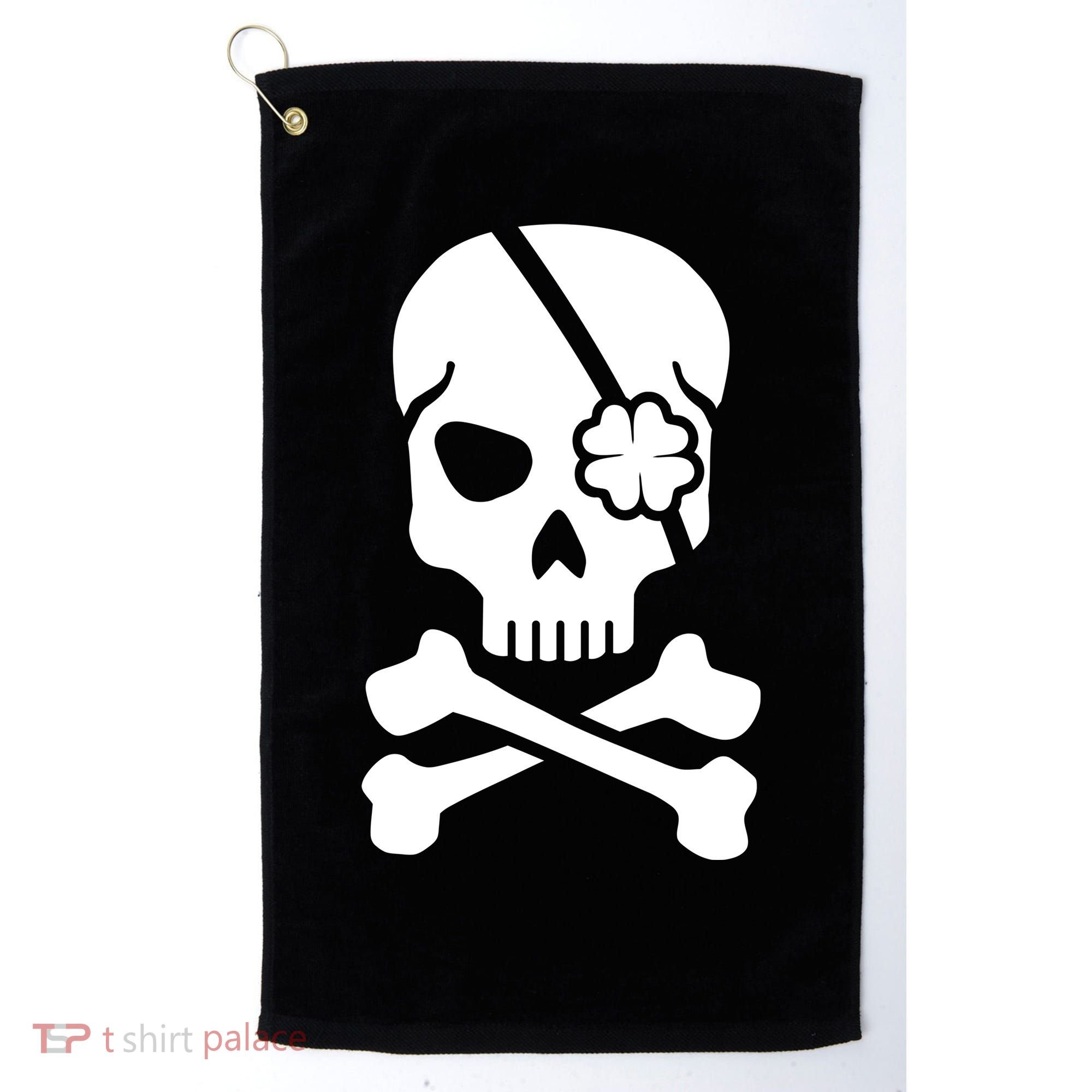 Irish Skull With A Pirate Clover Patch Golf Towel