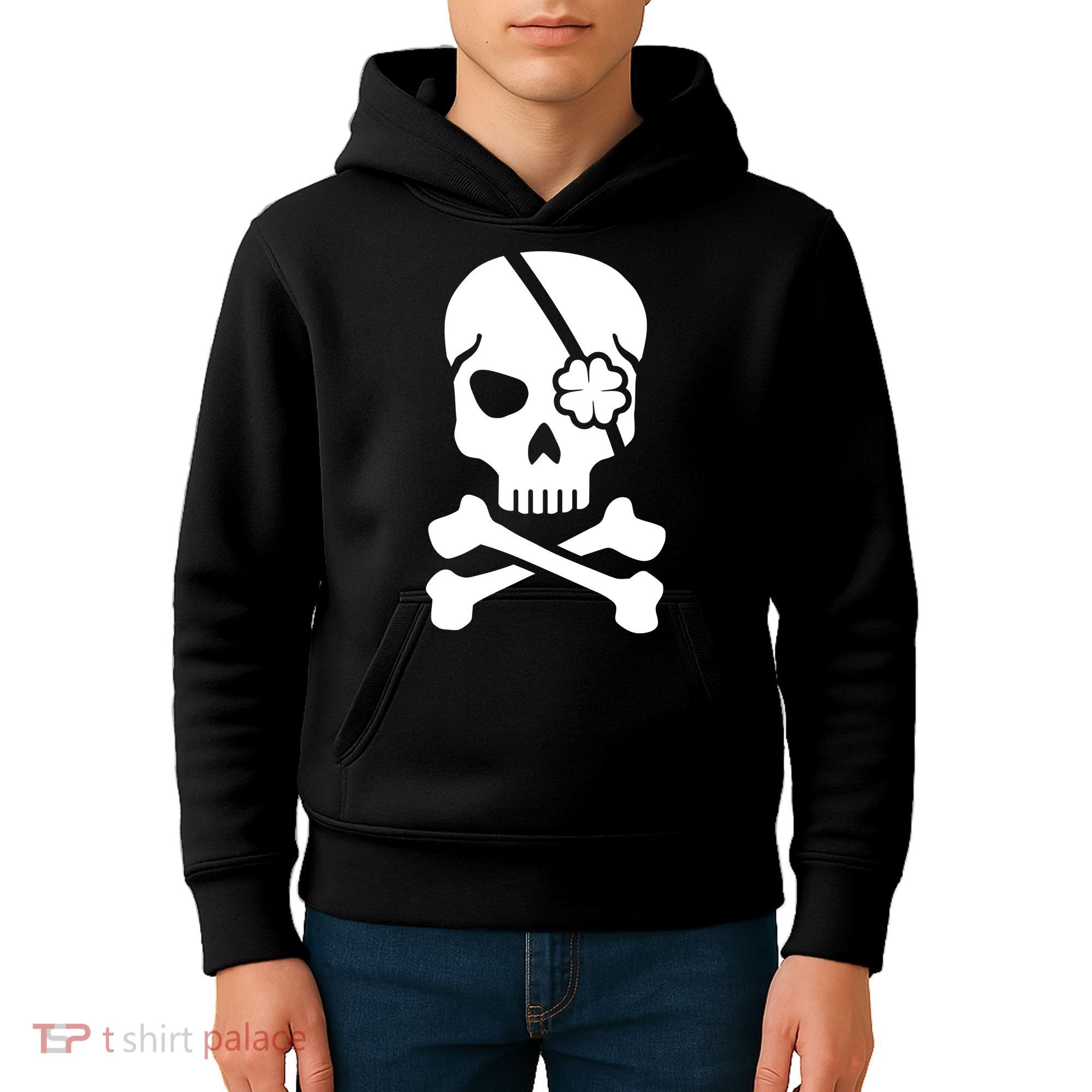 Irish Skull With A Pirate Clover Patch Kids Hoodie