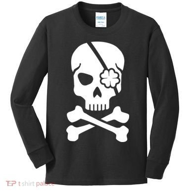 Irish Skull With A Pirate Clover Patch Kids Long Sleeve Shirt