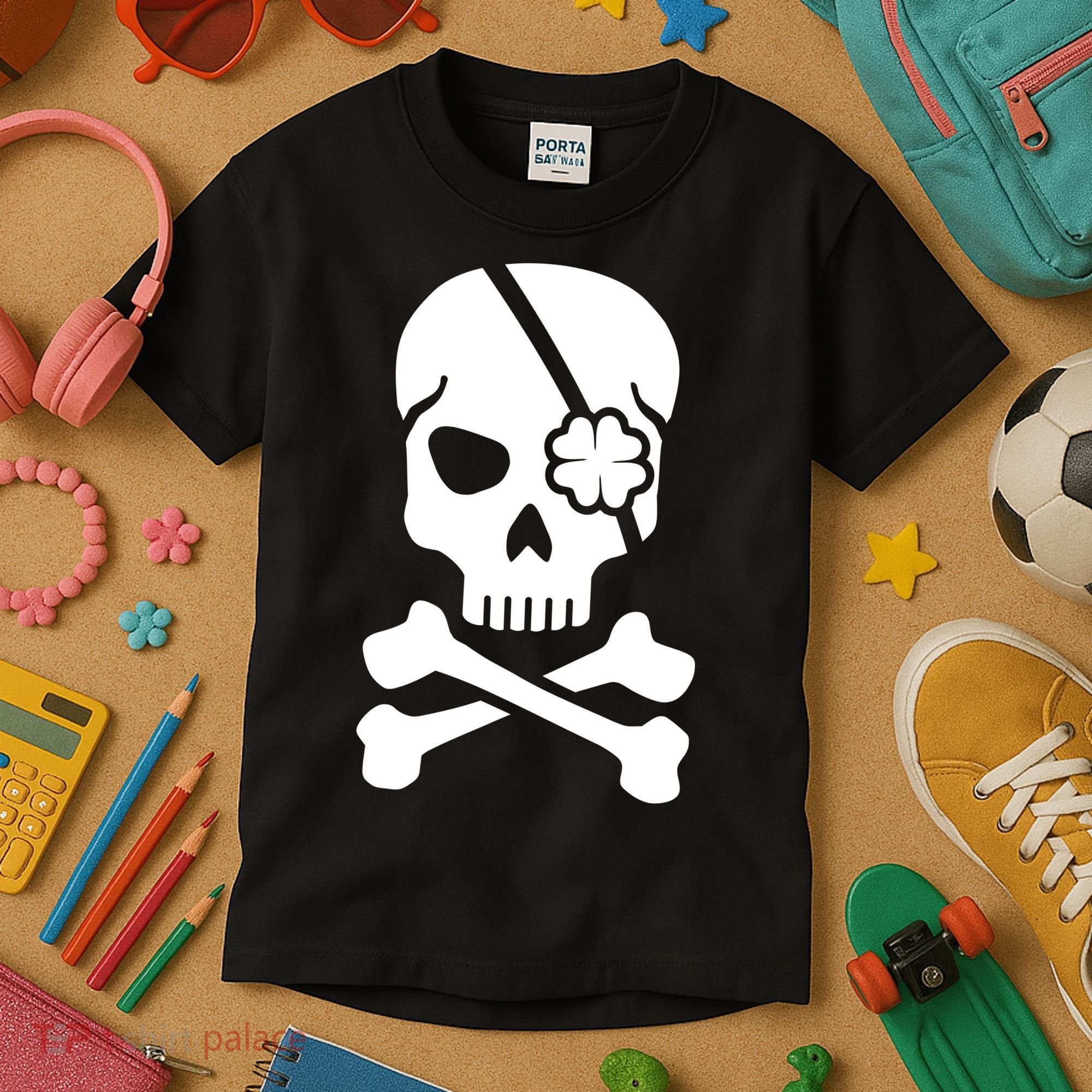 Irish Skull With A Pirate Clover Patch Kids T-Shirt