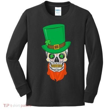 Irish Sugar Skull St. Patrick's Day Kids Long Sleeve Shirt