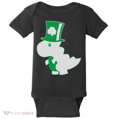 Irish T-Rex Dinosaur Clover Cute St. Patrick's Day Baby Bodysuit