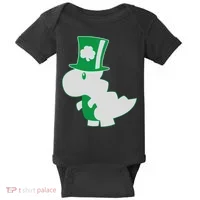 Irish T-Rex Dinosaur Clover Cute St. Patrick's Day Baby Bodysuit thumb 0