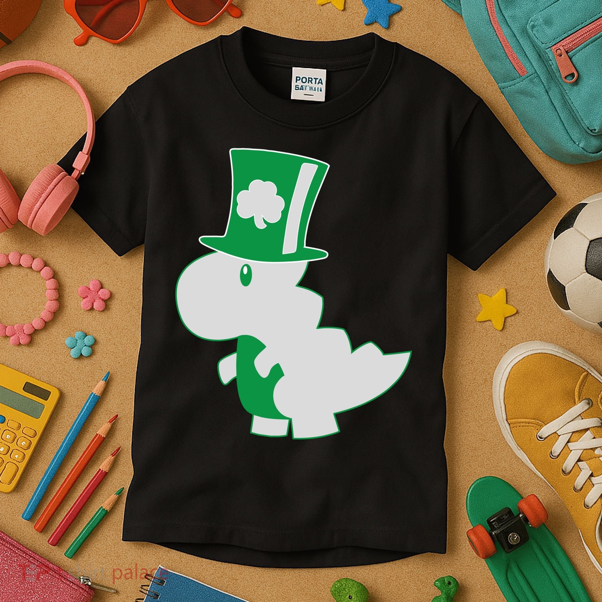 Irish T-Rex Dinosaur Clover Cute St. Patrick's Day Kids T-Shirt