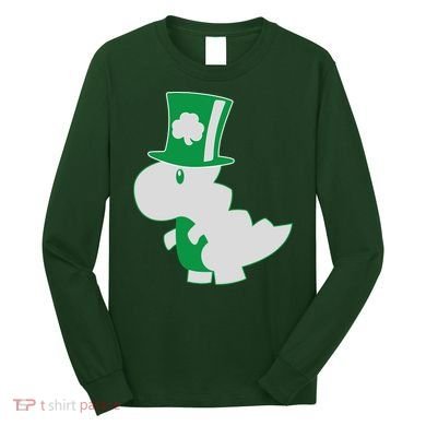 Irish T-Rex Dinosaur Clover Cute St. Patrick's Day Long Sleeve Shirt