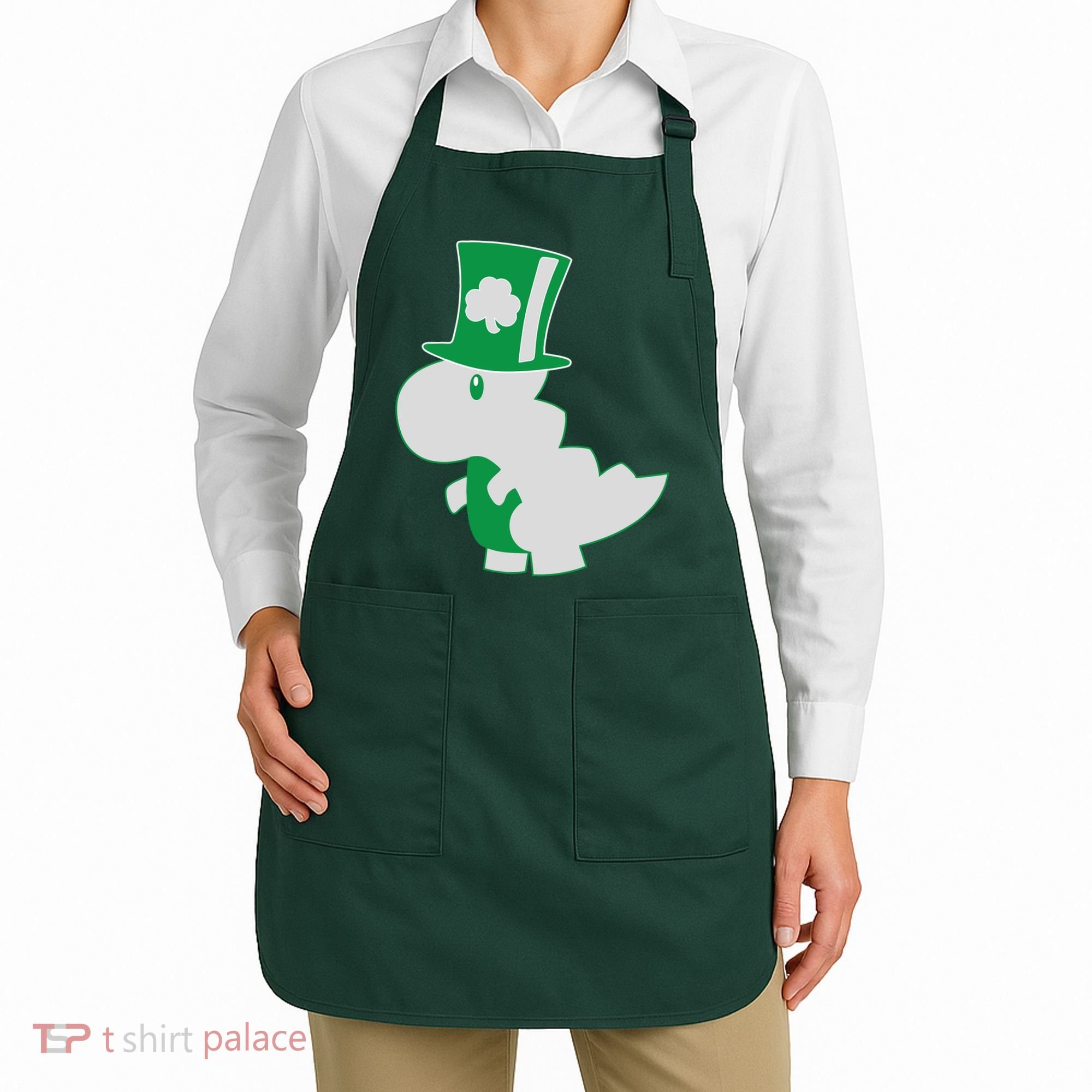 Irish T-Rex Dinosaur Clover Cute St. Patrick's Day Apron