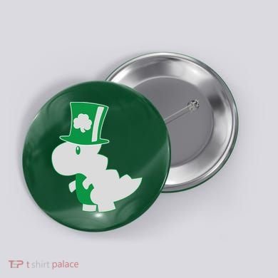 Irish T-Rex Dinosaur Clover Cute St. Patrick's Day Button