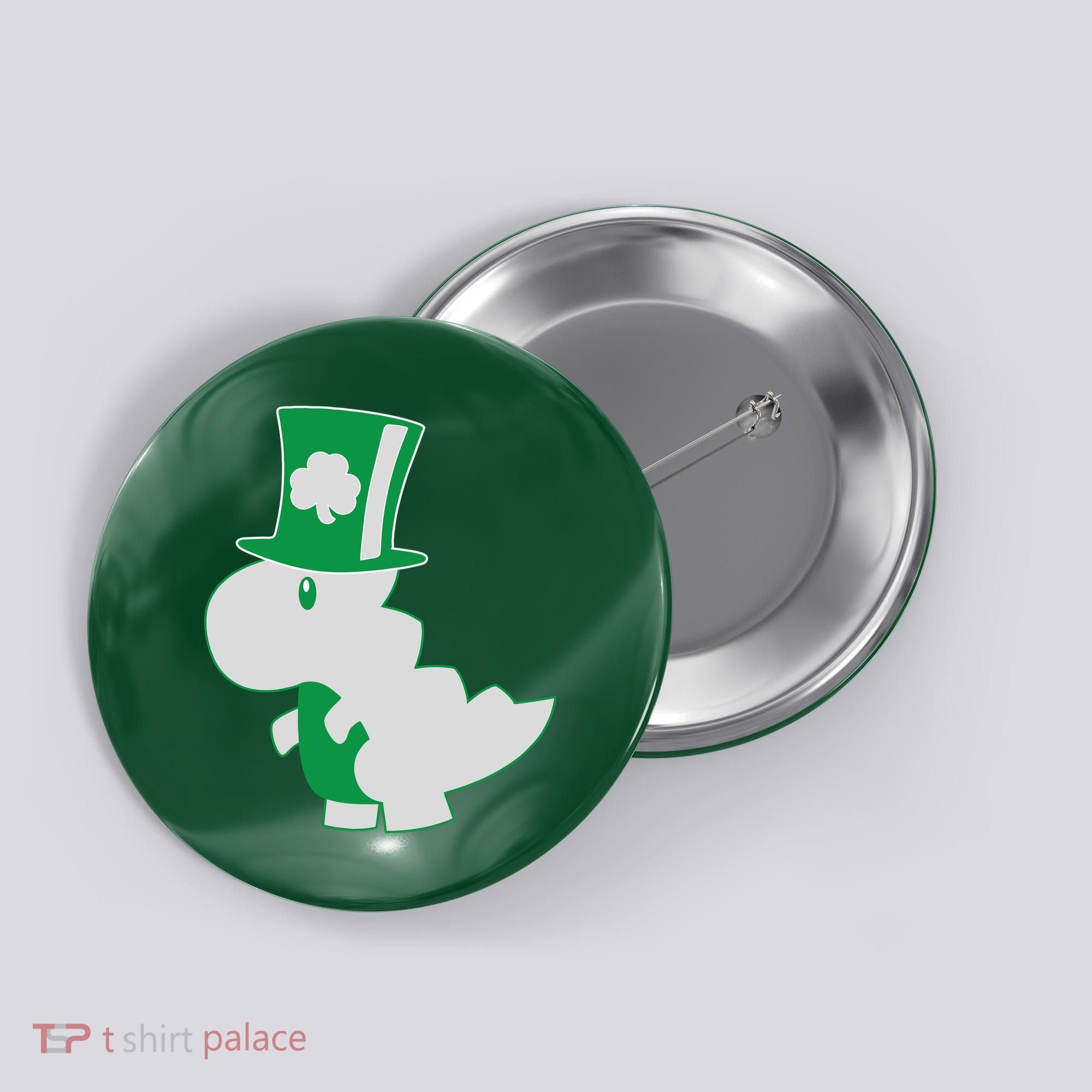 Irish T-Rex Dinosaur Clover Cute St. Patrick's Day Button