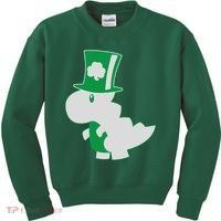 Irish T-Rex Dinosaur Clover Cute St. Patrick's Day Kids Sweatshirt thumb 0