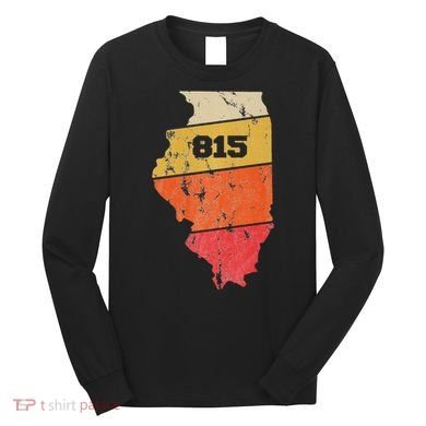 Illinois Retro Local Map Heart Area Code 815 Long Sleeve Shirt