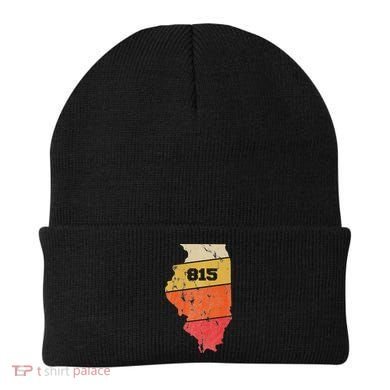 Illinois Retro Local Map Heart Area Code 815 Beanie