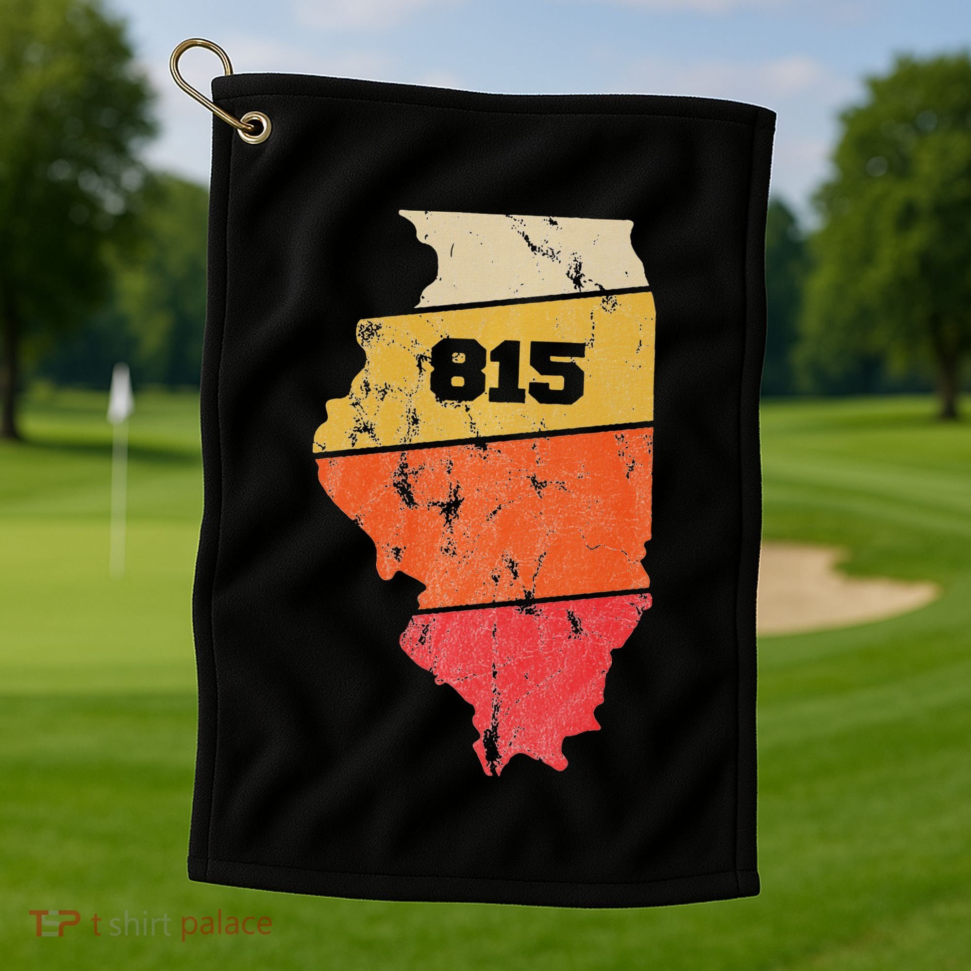 Illinois Retro Local Map Heart Area Code 815 Golf Towel