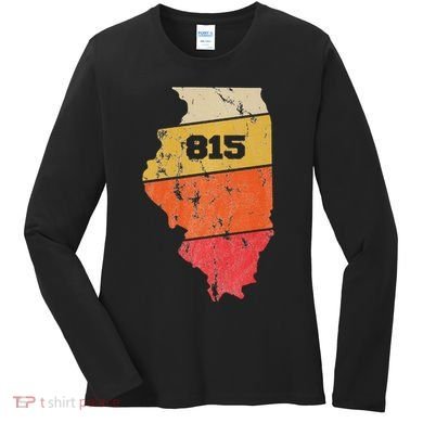 Illinois Retro Local Map Heart Area Code 815 Women's Long Sleeve Shirt