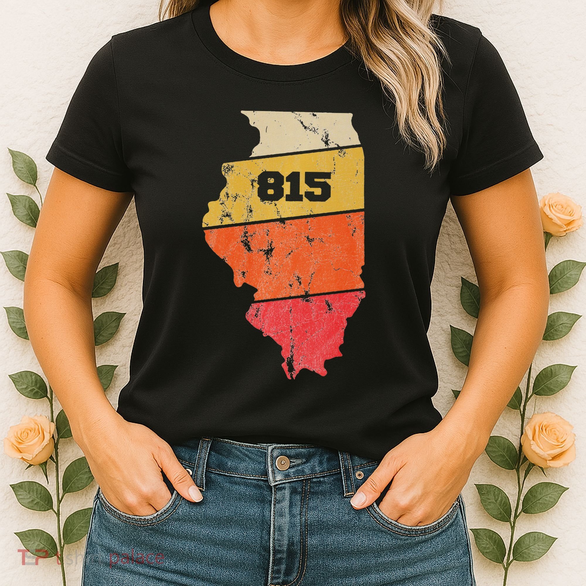 Illinois Retro Local Map Heart Area Code 815 Women's T-Shirt