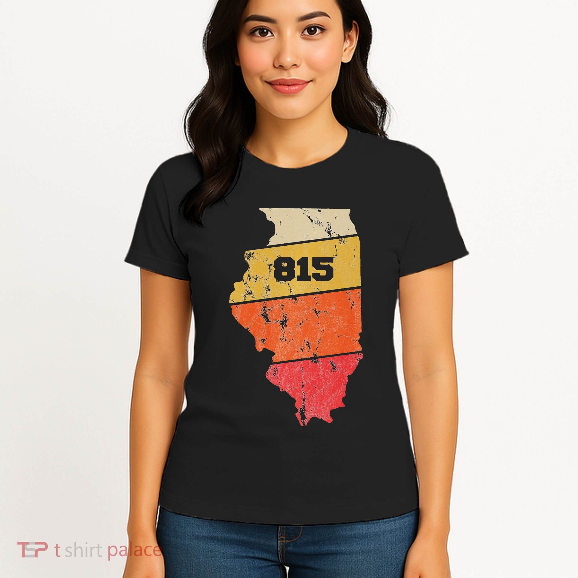 Illinois Retro Local Map Heart Area Code 815 Women's T-Shirt