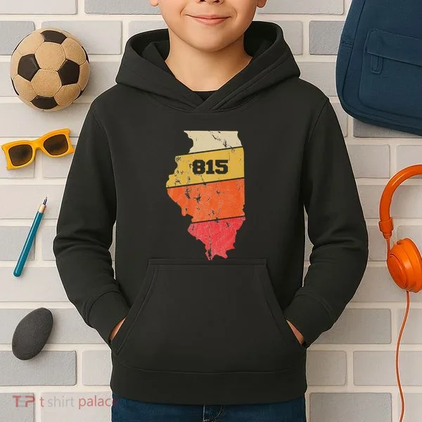 Illinois Retro Local Map Heart Area Code 815 Kids Hoodie