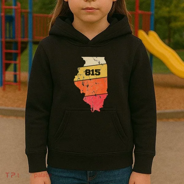 Illinois Retro Local Map Heart Area Code 815 Kids Hoodie