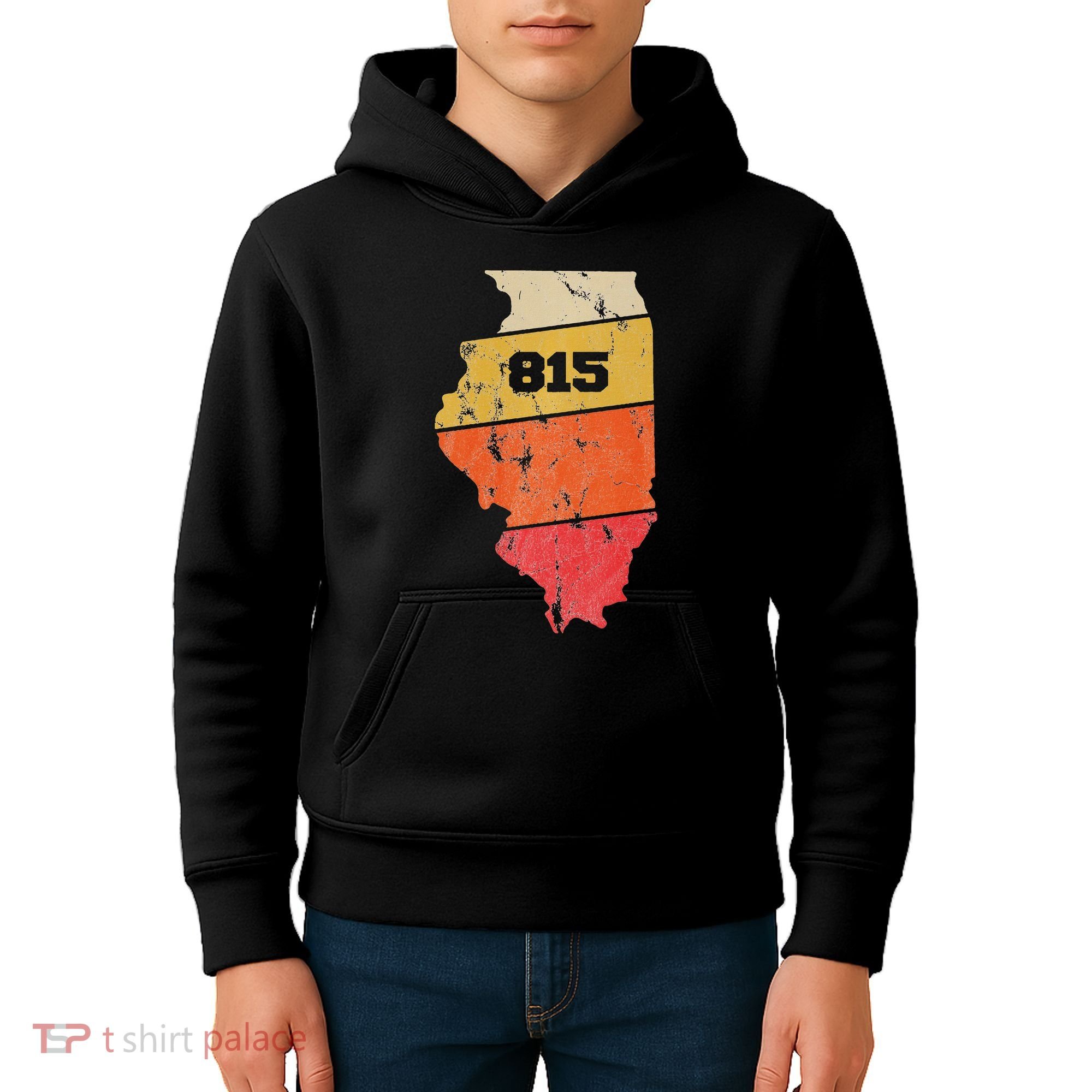 Illinois Retro Local Map Heart Area Code 815 Kids Hoodie
