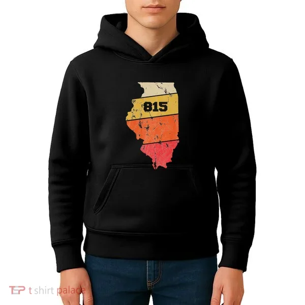 Illinois Retro Local Map Heart Area Code 815 Kids Hoodie