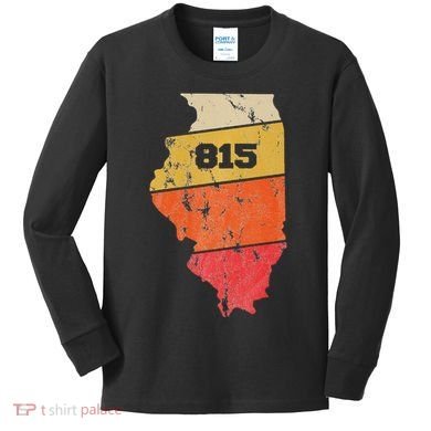 Illinois Retro Local Map Heart Area Code 815 Kids Long Sleeve Shirt