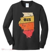 Illinois Retro Local Map Heart Area Code 815 Kids Long Sleeve Shirt thumb 0