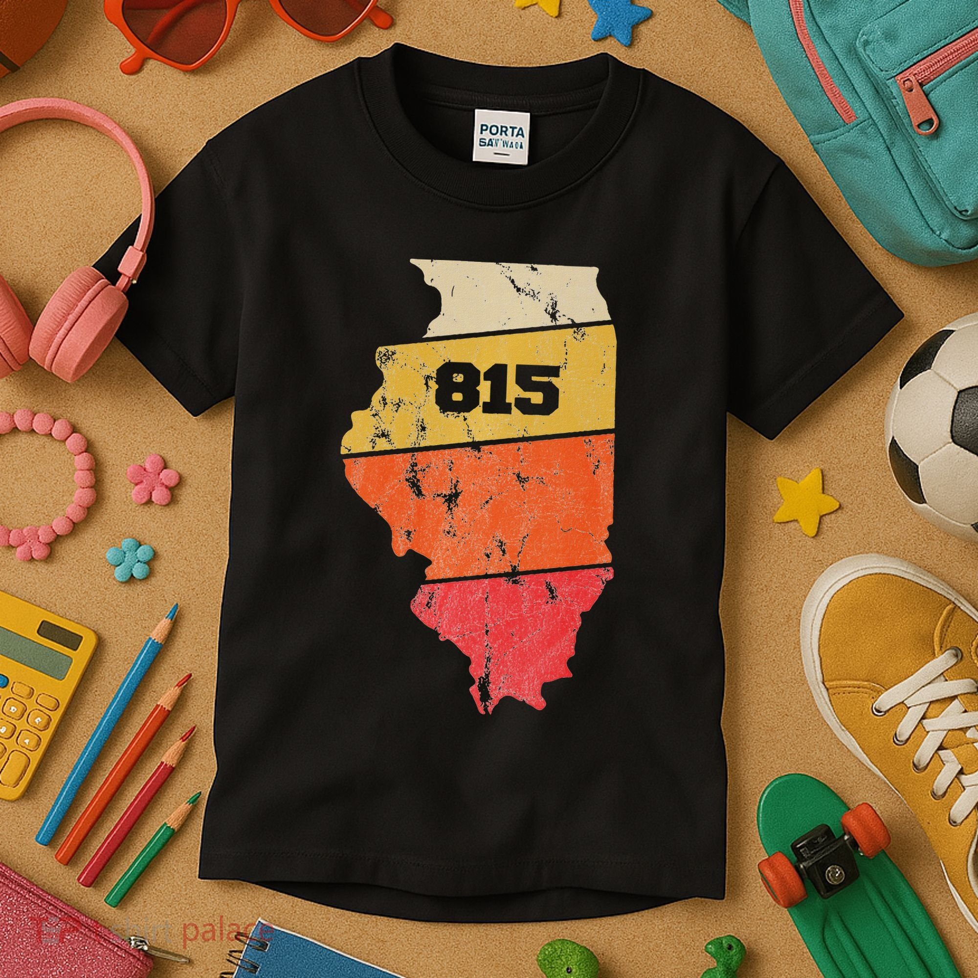 Illinois Retro Local Map Heart Area Code 815 Kids T-Shirt