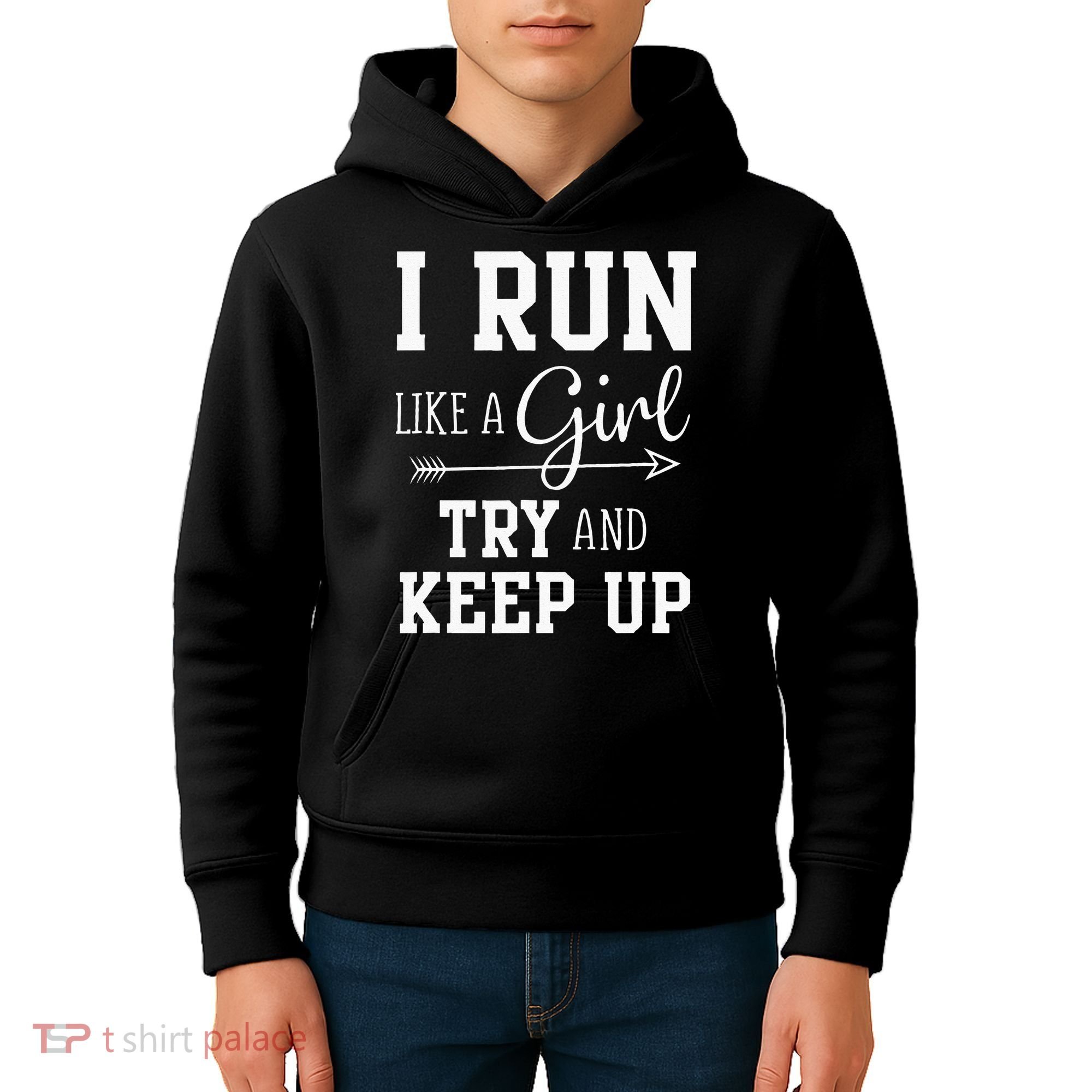 I Run Like A Girl Try To Keep Up Cardio Workout Kids Hoodie