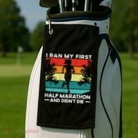 I Ran My First Half Marathon And DidnT Die Funny Running Gift Golf Towel thumb 2