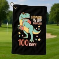 I Roared My Way Through 100 Days Dinosaur Golf Towel thumb 1