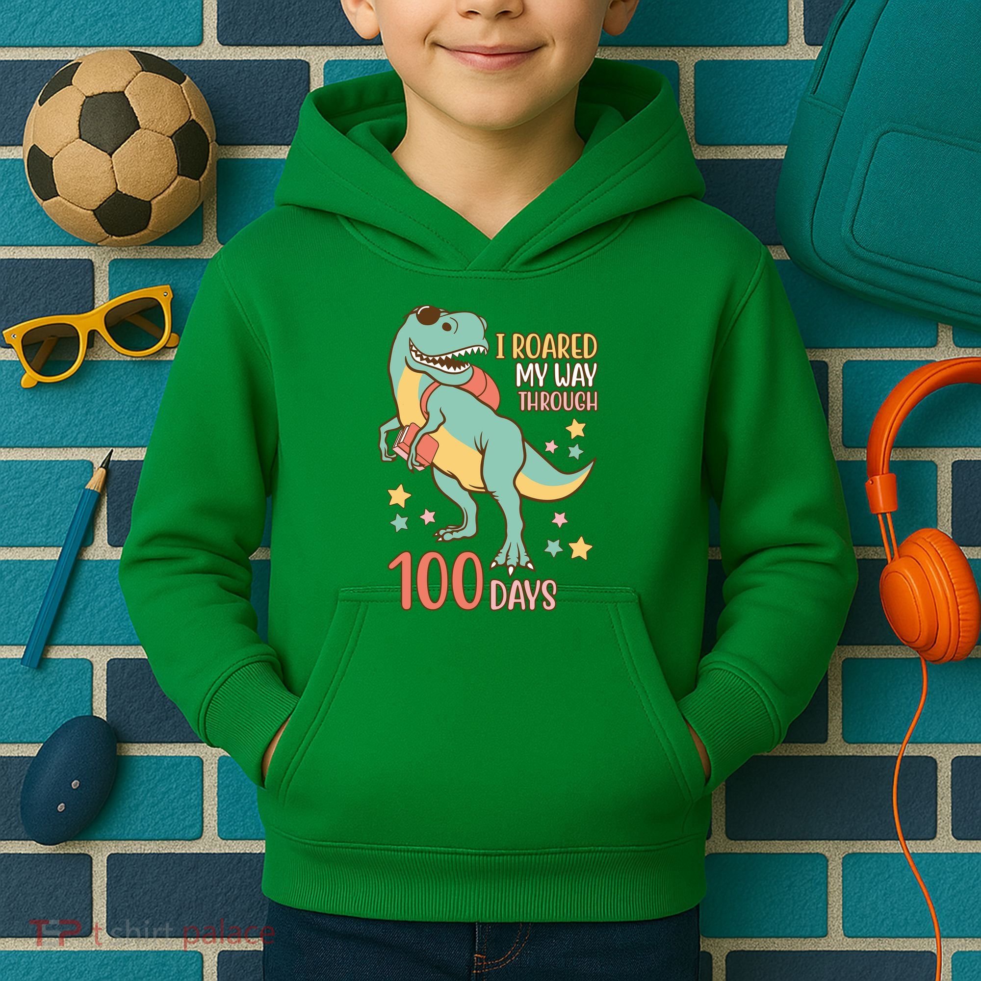 I Roared My Way Through 100 Days Dinosaur Kids Hoodie