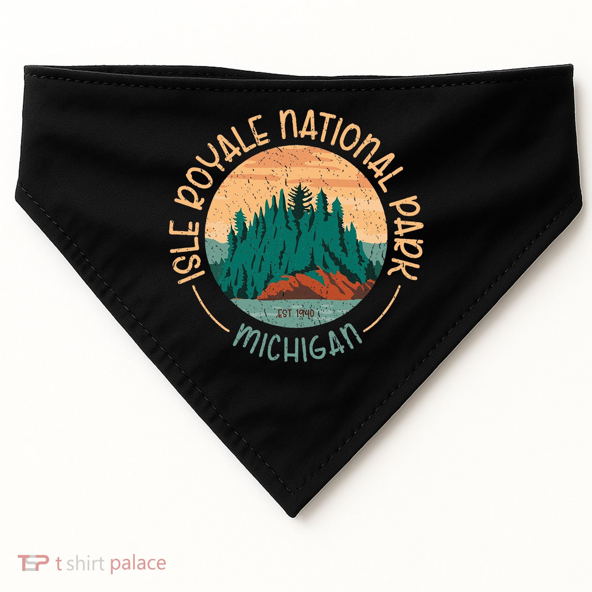 Isle Royale Michigan National Park Moose Sillhouete USA-Made Doggie Bandana