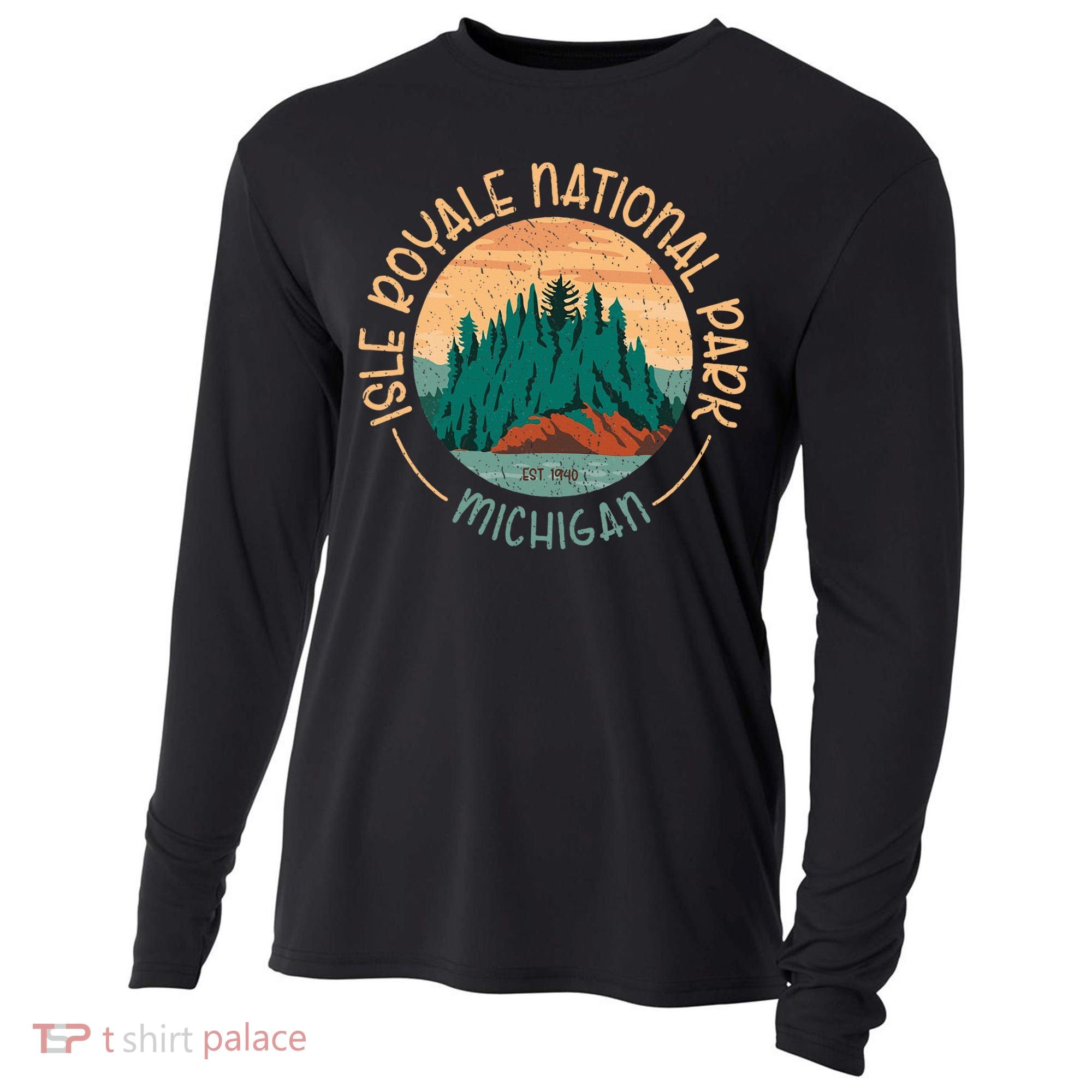 Isle Royale Michigan National Park Moose Sillhouete Cooling Performance Long Sleeve Crew
