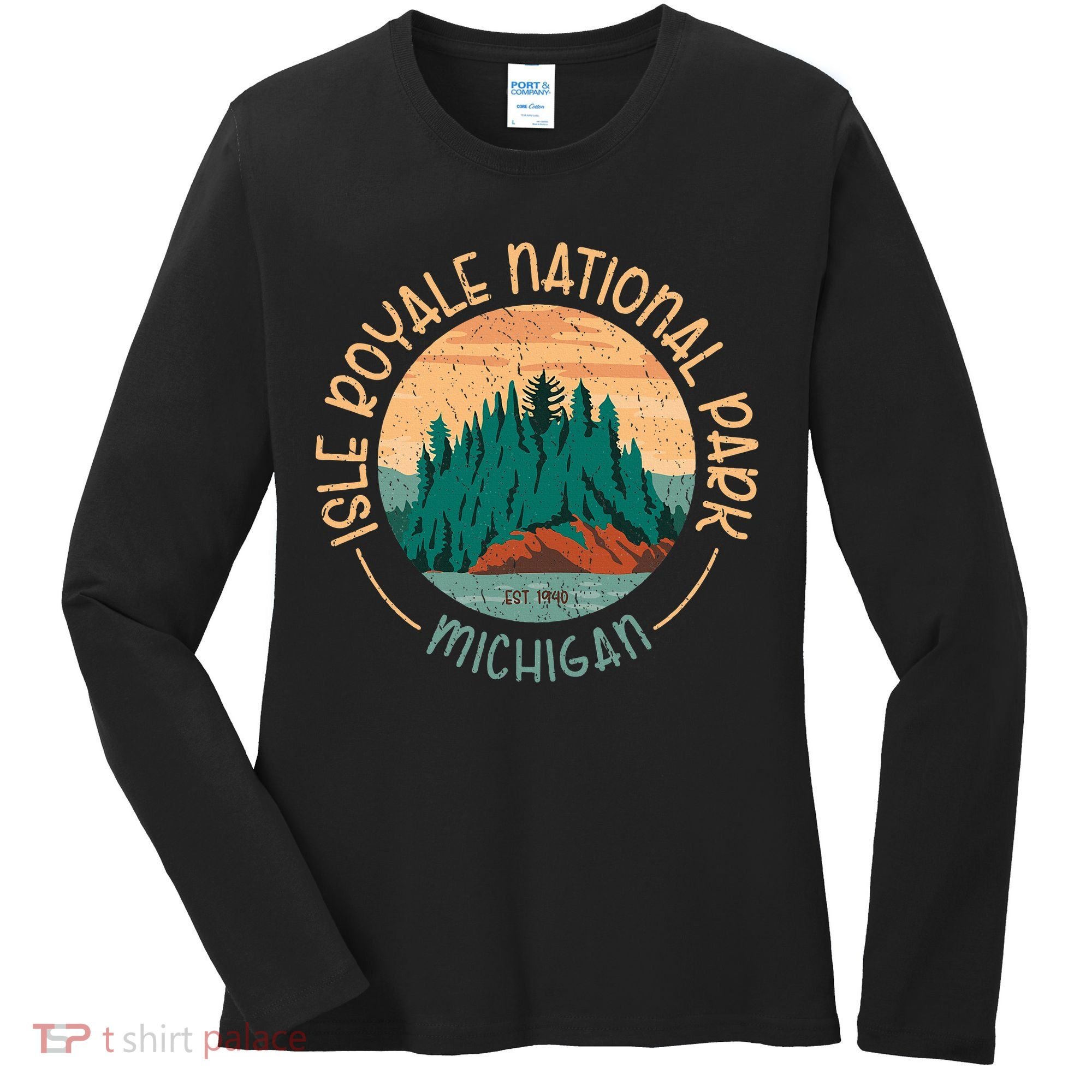 Isle Royale Michigan National Park Moose Sillhouete Women's Long Sleeve Shirt
