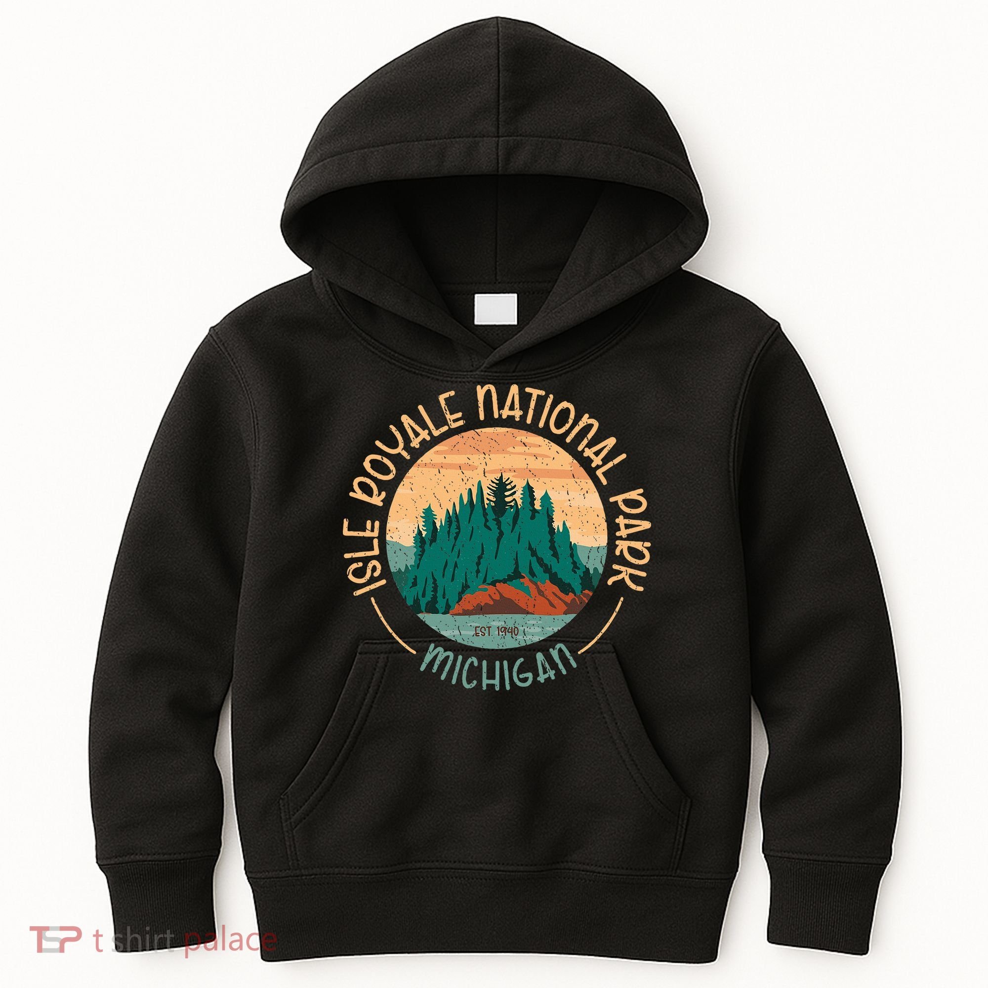 Isle Royale Michigan National Park Moose Sillhouete Kids Hoodie