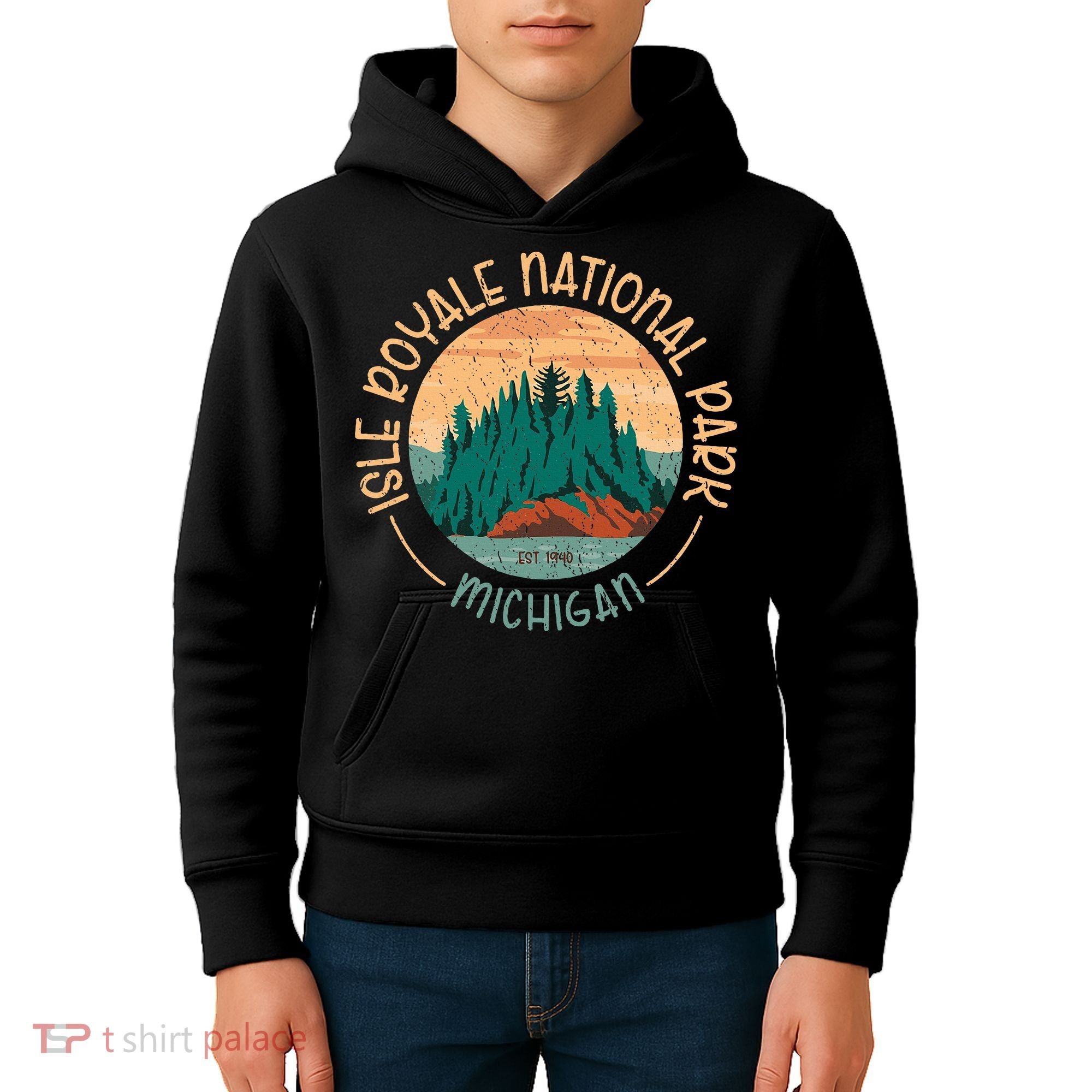 Isle Royale Michigan National Park Moose Sillhouete Kids Hoodie