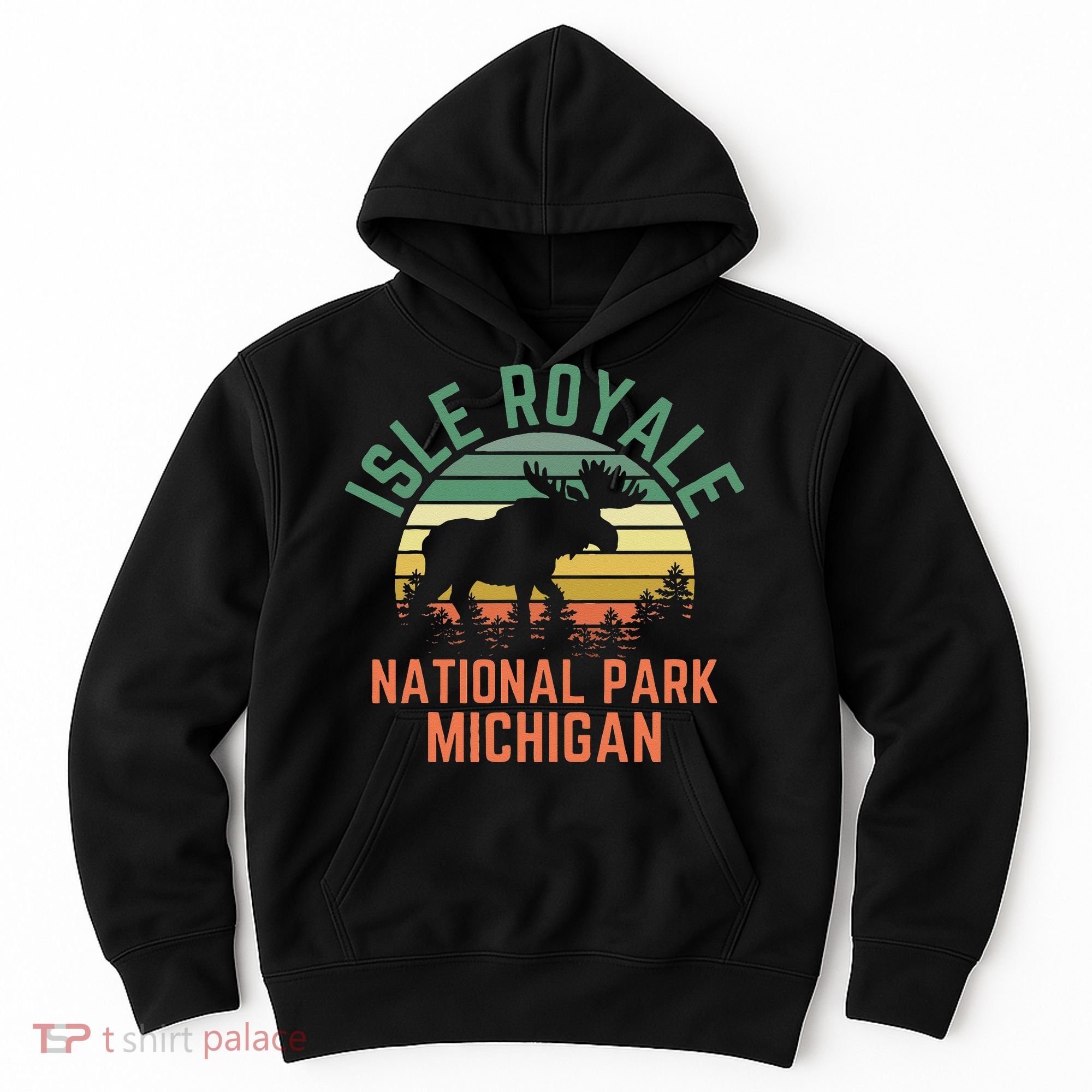 Isle Royale National Park Michigan Moose Hiking Nature Retro Hoodie