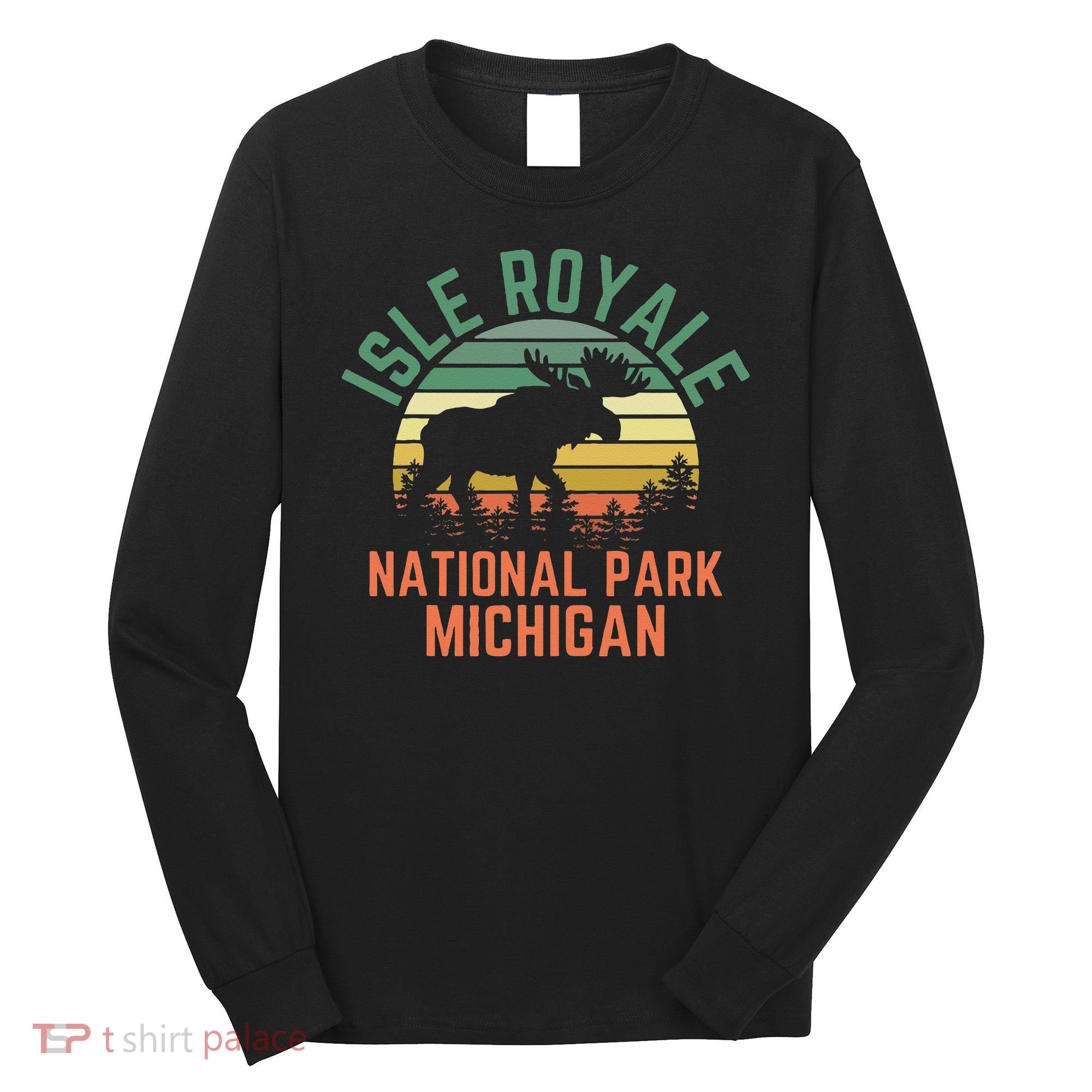 Isle Royale National Park Michigan Moose Hiking Nature Retro Long Sleeve Shirt