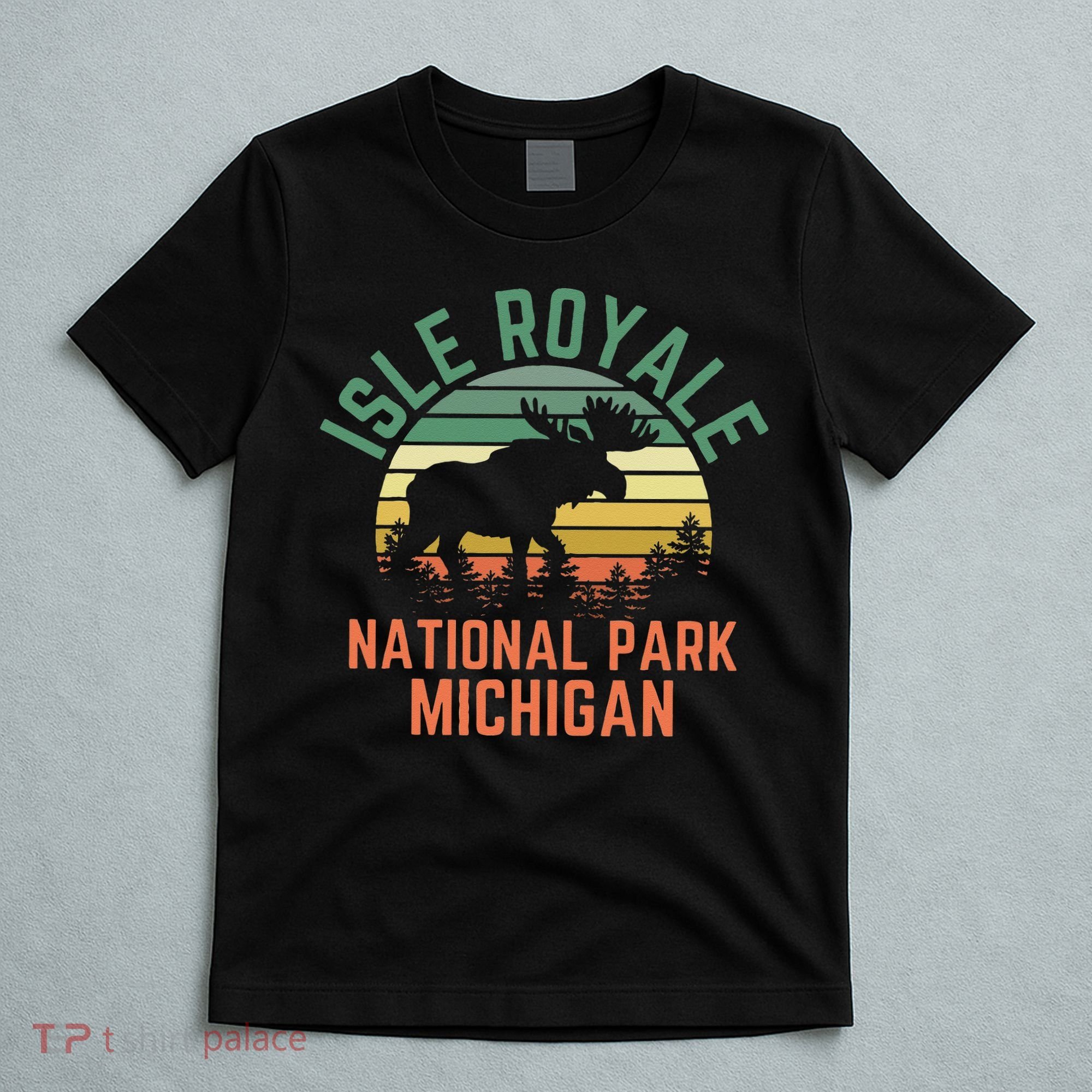 Isle Royale National Park Michigan Moose Hiking Nature Retro T-Shirt