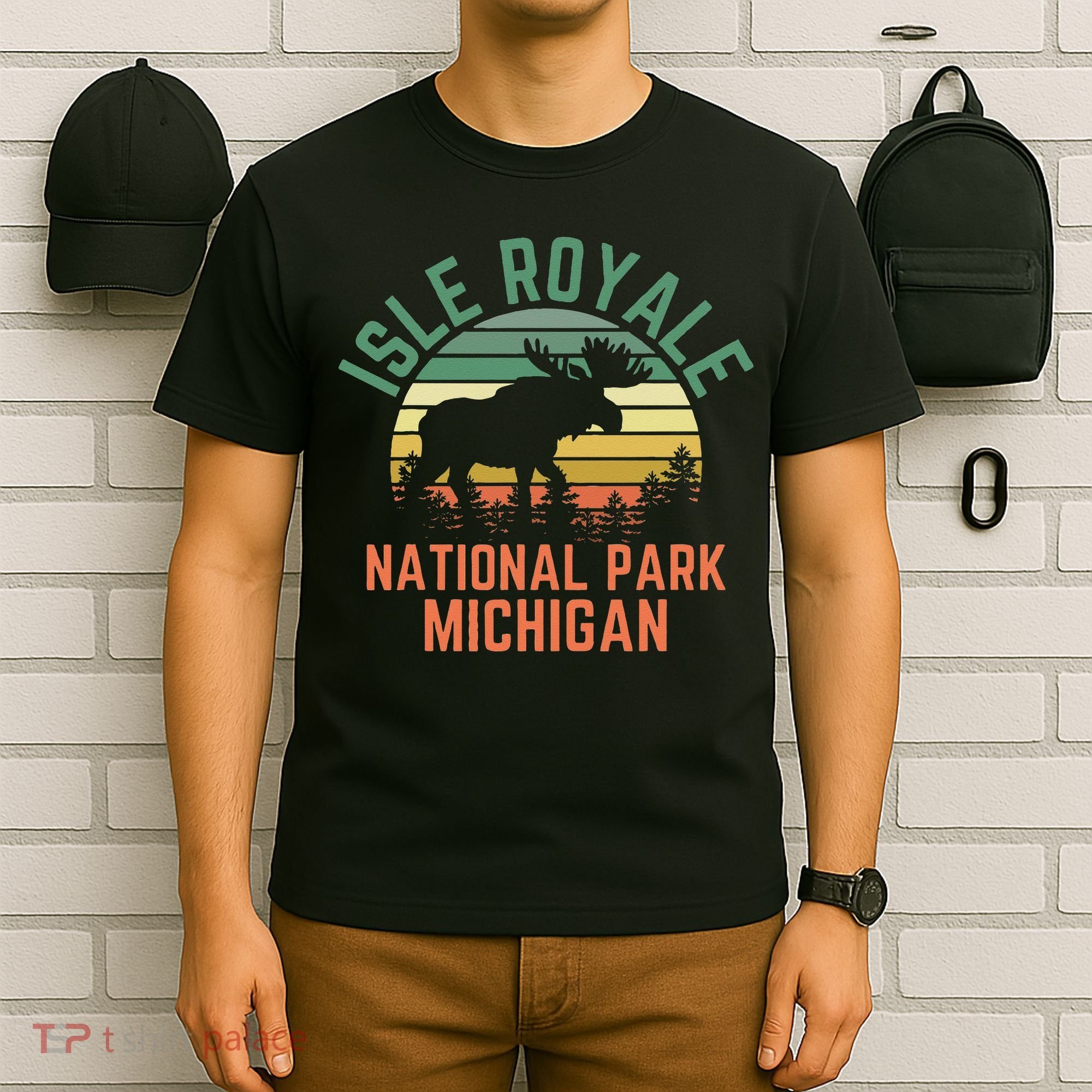 Isle Royale National Park Michigan Moose Hiking Nature Retro T-Shirt