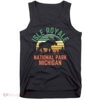 Isle Royale National Park Michigan Moose Hiking Nature Retro Tank Top thumb 0